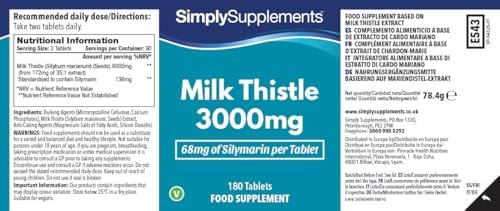 Milk Thistle 3000 mg | Potente Supplimento Erbale | Adatto ai Vegani e Vegetariani | 360 Tablet = 6 Mese Rifornimento | 