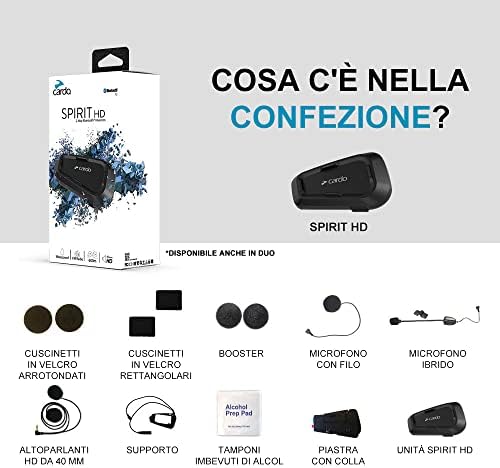  Cardo Spirit HD Single Blu per corridoi e parcheggi
| Cardo Spirit HD Single Nero per motociclisti
| Cardo Spirit HD Si