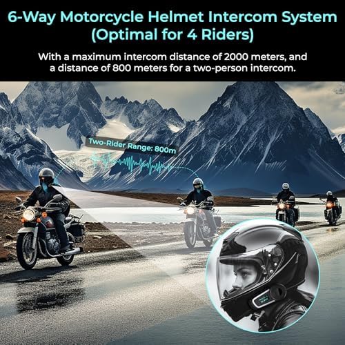  BETOWEY TK-X4SC Intercom per motocicli singolo, intercom gruppale per 6 persone con condivisione di musica, assistente 