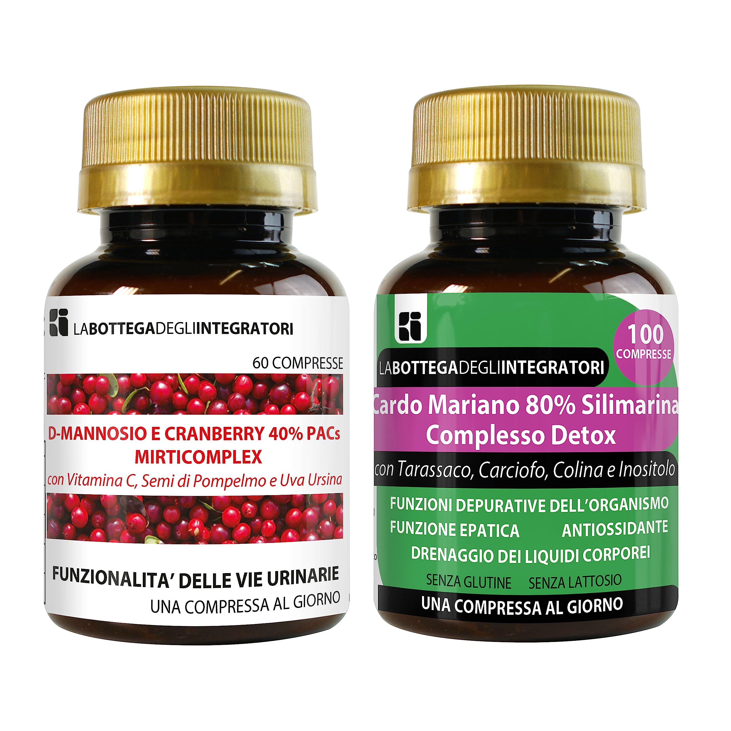  **LABOTTEGADEGLIINTEGRATORI® Supplimenti delle vie urinarie - Purificazione del fegato - Cranberry Mirticomplex + Cicor